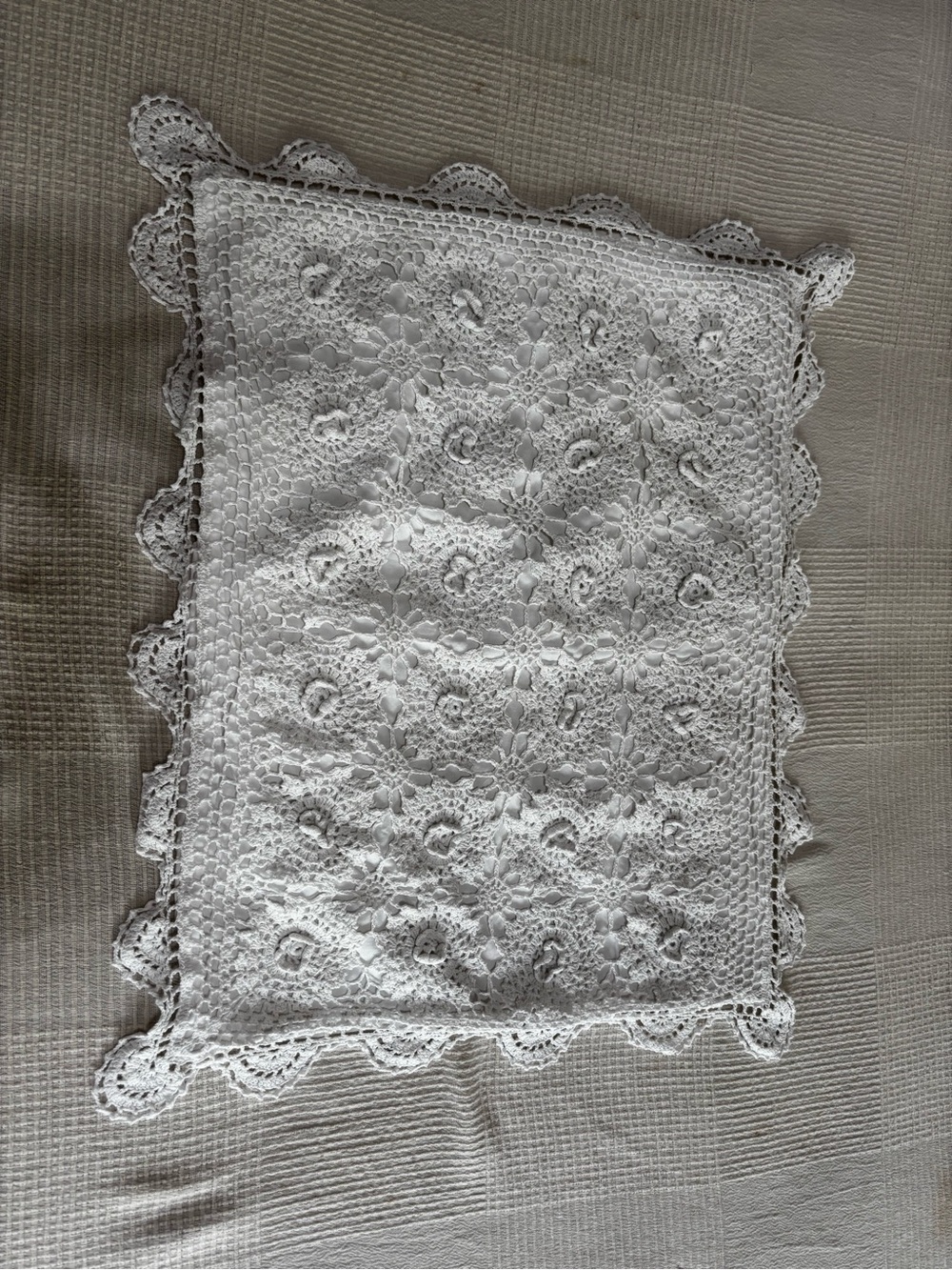 Crocheted Decorative Pillow Cover - White